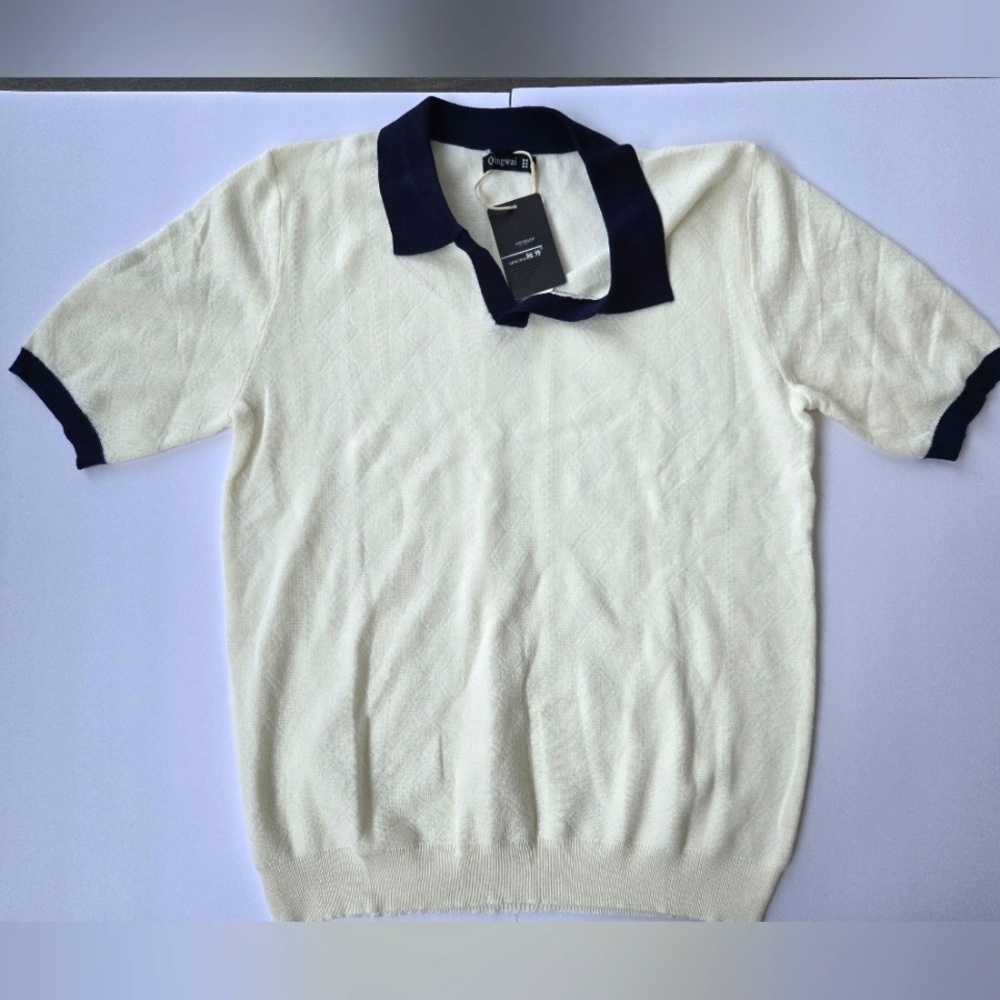 Qingway Chic White Polo Shirt -Size M